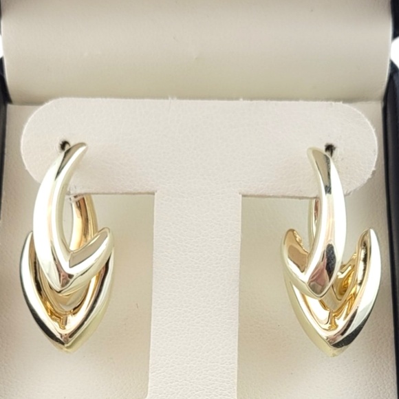 14K Two-Tone Yellow Gold Geometric Earrings #16059 - Picture 7 of 7